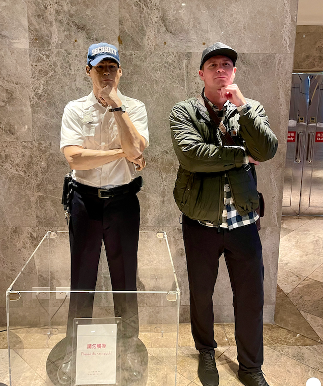 The hotel had an art installation featuring a security guard, which I decided to have some fun with.